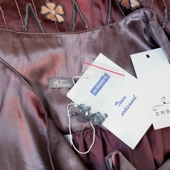 Gorgeous Vents d'Ailleurs Lavender Satin Floral Embroidered Midi Skirt NEW wTags - Picture 8 of 8